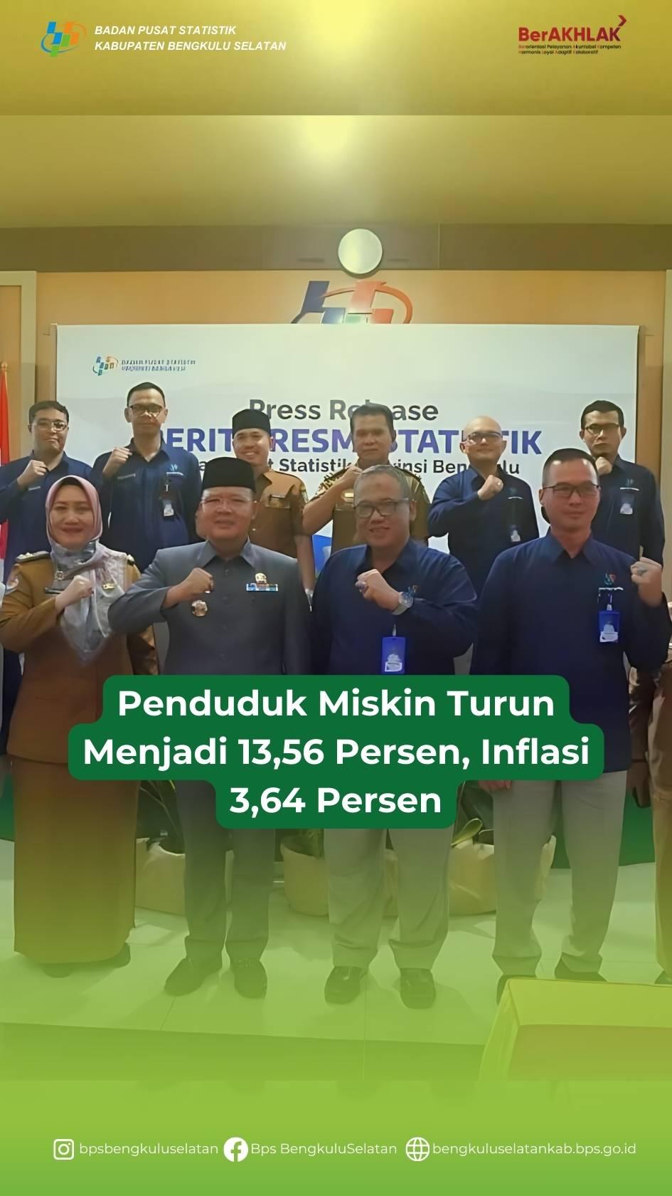 Penduduk Miskin Turun Menjadi 13,56 Persen, Inflasi 3,64 Persen