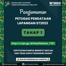 Pengumuman Tahap 1 Calon Petugas Sensus Pertanian (ST 2023)