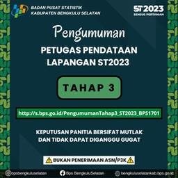 PENGUMUMAN TAHAP 3 CALON PETUGAS SENSUS PERTANIAN 2023