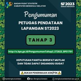 PENGUMUMAN TAHAP 3 CALON PETUGAS SENSUS PERTANIAN 2023