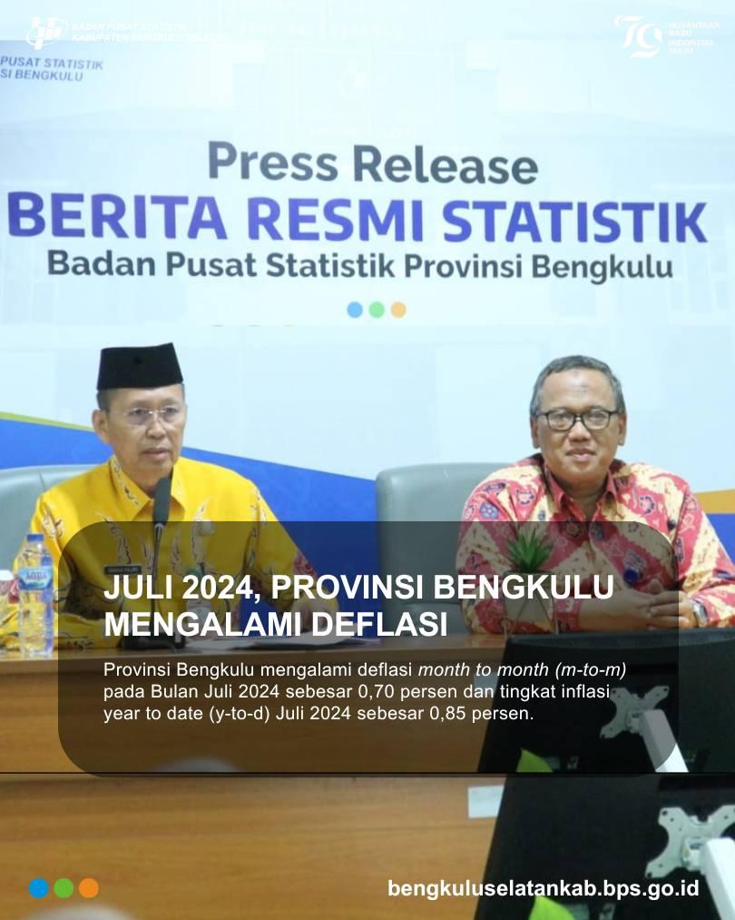 Provinsi Bengkulu mengalami deflasi month to month (m-to-m) pada bulan Juli 2024