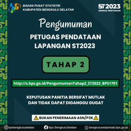 PENGUMUMAN TAHAP 2 CALON PETUGAS SENSUS PERTANIAN 2023